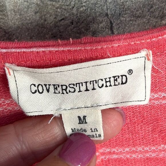5 for $25🔥Coverstitched Coral Striped Tunic Top Medium - Picture 3 of 5